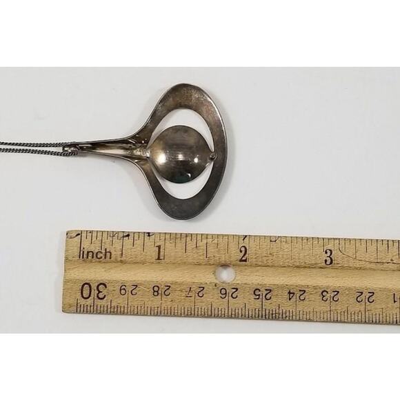 Sterling Silver Aksel Holmsen Norway Enamel Guilloche Modernist Pendant Necklace - Picture 4 of 7